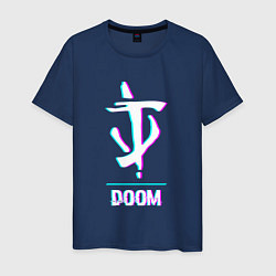 Футболка хлопковая мужская Doom в стиле glitch и баги графики, цвет: тёмно-синий