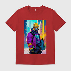Футболка хлопковая мужская Homer Simpson - city - cyberpunk, цвет: красный
