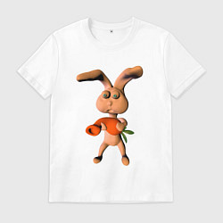 Футболка хлопковая мужская Кролик с веселой морковкой, цвет: белый