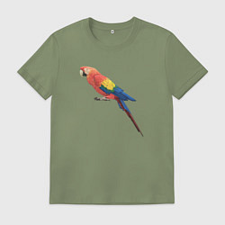 Футболка хлопковая мужская Одинокий сине-красный попугай, цвет: авокадо