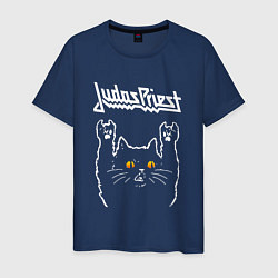 Футболка хлопковая мужская Judas Priest rock cat, цвет: тёмно-синий
