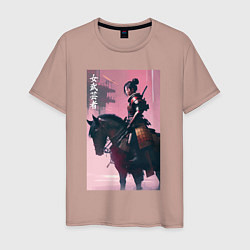 Футболка хлопковая мужская Онна-бугэйся -конная девушка-самурай - нейросеть, цвет: пыльно-розовый