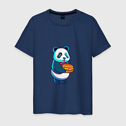 Футболка хлопковая мужская Милая панда с чизбургером, цвет: тёмно-синий