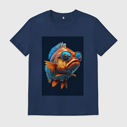 Футболка хлопковая мужская Рыба карп в солнечных очках, цвет: тёмно-синий