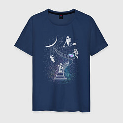 Футболка хлопковая мужская Астронавты в космосе, цвет: тёмно-синий