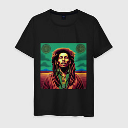 Футболка хлопковая мужская Digital Art Bob Marley in the field, цвет: черный