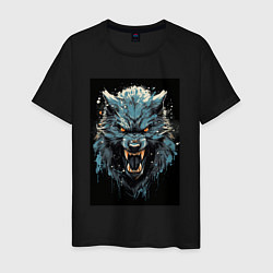 Футболка хлопковая мужская Синий волк, цвет: черный
