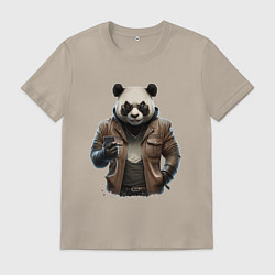 Футболка хлопковая мужская Крутая панда, цвет: миндальный