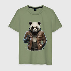 Футболка хлопковая мужская Крутая панда, цвет: авокадо