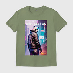 Футболка хлопковая мужская Dont turn around - cool panda - motto, цвет: авокадо