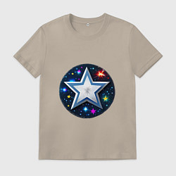 Футболка хлопковая мужская Звезда и полотно космоса, цвет: миндальный