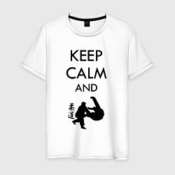 Футболка хлопковая мужская Keep calm and judo, цвет: белый
