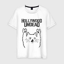 Футболка хлопковая мужская Hollywood Undead - rock cat, цвет: белый