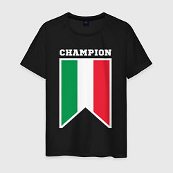 Футболка хлопковая мужская Италия чемпион, цвет: черный