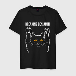 Футболка хлопковая мужская Breaking Benjamin rock cat, цвет: черный
