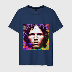 Футболка хлопковая мужская Jim Morrison Glitch 25 Digital Art, цвет: тёмно-синий