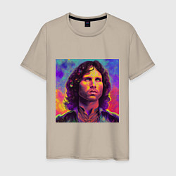 Футболка хлопковая мужская Jim Morrison Strange colors Art, цвет: миндальный