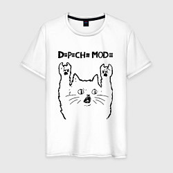Футболка хлопковая мужская Depeche Mode - rock cat, цвет: белый