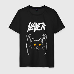 Футболка хлопковая мужская Slayer rock cat, цвет: черный