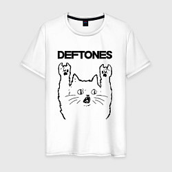 Футболка хлопковая мужская Deftones - rock cat, цвет: белый