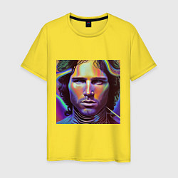 Футболка хлопковая мужская Jim Morrison neon portrait art, цвет: желтый