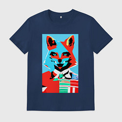 Футболка хлопковая мужская Морда лисы - поп-арт - нейросеть, цвет: тёмно-синий