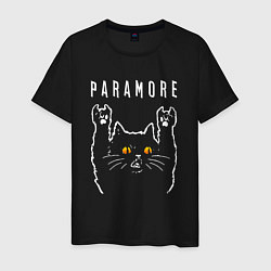 Футболка хлопковая мужская Paramore rock cat, цвет: черный