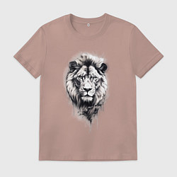 Футболка хлопковая мужская Голова льва рисунок карандашом, цвет: пыльно-розовый