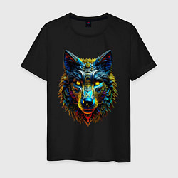 Футболка хлопковая мужская Ажурный волк от нейросети, цвет: черный