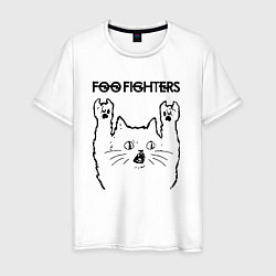 Футболка хлопковая мужская Foo Fighters - rock cat, цвет: белый