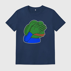 Футболка хлопковая мужская Лягушонок Пепе сильно фэйспалмит, цвет: тёмно-синий