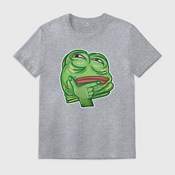 Футболка хлопковая мужская Лягушонок Пепе глубоко задумался, цвет: меланж