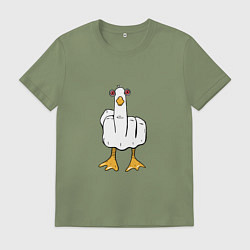 Футболка хлопковая мужская Неприличный гусь-рука, цвет: авокадо