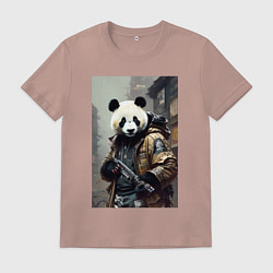Футболка хлопковая мужская Cool panda - cyberpunk - warrior, цвет: пыльно-розовый