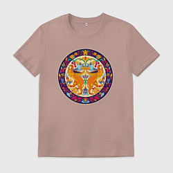 Футболка хлопковая мужская Грифоны близнецы в круге в стиле русских северных, цвет: пыльно-розовый