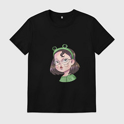 Футболка хлопковая мужская Девочка лягушка, цвет: черный