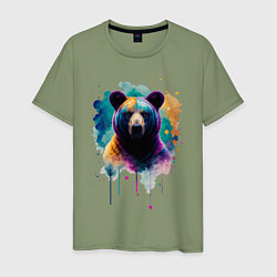 Футболка хлопковая мужская Медведь портрет, цвет: авокадо