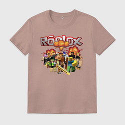 Футболка хлопковая мужская Роблокс на фоне взрыва roblox, цвет: пыльно-розовый