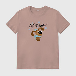 Футболка хлопковая мужская Собака с надписью: Let it snow, цвет: пыльно-розовый