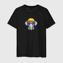 Футболка хлопковая мужская Слон и наушники, цвет: черный