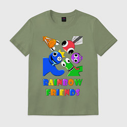 Футболка хлопковая мужская Rainbow Friends персонажи, цвет: авокадо