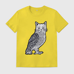 Футболка хлопковая мужская Кошка сова, цвет: желтый