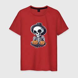 Футболка хлопковая мужская Скелет на Хэллоуин, цвет: красный