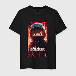 Футболка хлопковая мужская Roblox fire, цвет: черный