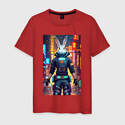 Футболка хлопковая мужская Super hare - cyberpunk - metropolis, цвет: красный