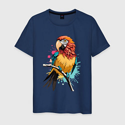 Футболка хлопковая мужская Акварельный попугай, цвет: тёмно-синий