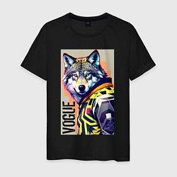 Футболка хлопковая мужская Wolf fashionista - pop art, цвет: черный