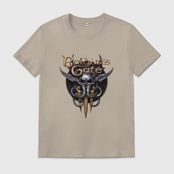 Футболка хлопковая мужская Baldurs Gate 3 - logotype, цвет: миндальный