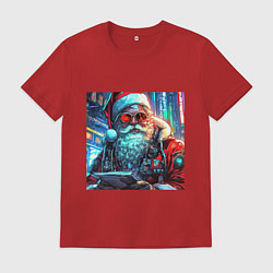 Футболка хлопковая мужская Стильный Санта-клаус в стиле киберпанк, цвет: красный