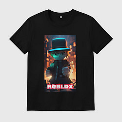 Футболка хлопковая мужская Роблокс в шляпе, цвет: черный